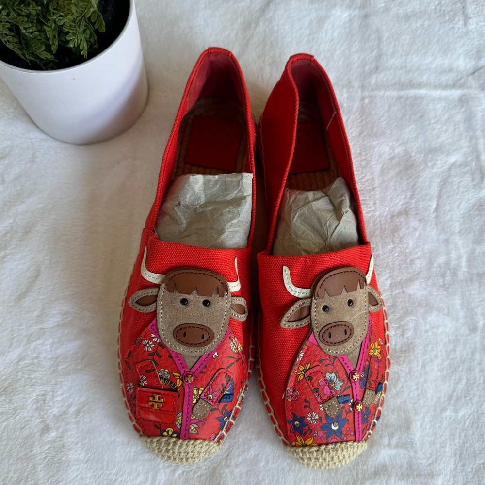 RARE Tory Burch LNY OX Espadarille Espadrille Recycled Canvas Calf Leather 8 New
